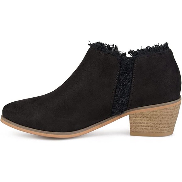 Brinley Co. Womens Faux Suede Fringe Ankle Booties Black, 10 Regular US - Picture 1 of 5